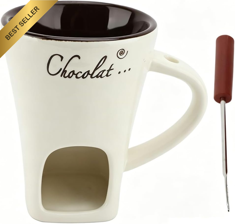 Chocolate Fondue Mug, with Fork, Ceramic Melting Cup, Chocolate Melting Pot, Sma