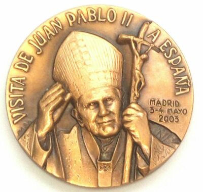 Pope John Paul Madrid Papal Visit Souvenir Medal Made in Milan, Italy- Stamped