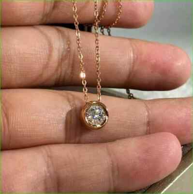 1.50 Ct Round Lab Created Diamond Bezel Women's Pendant 14K Rose Gold Plated