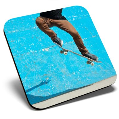 Square Single Coaster  - Skateboarder Ollie Trick Skateboard Skate  #46300