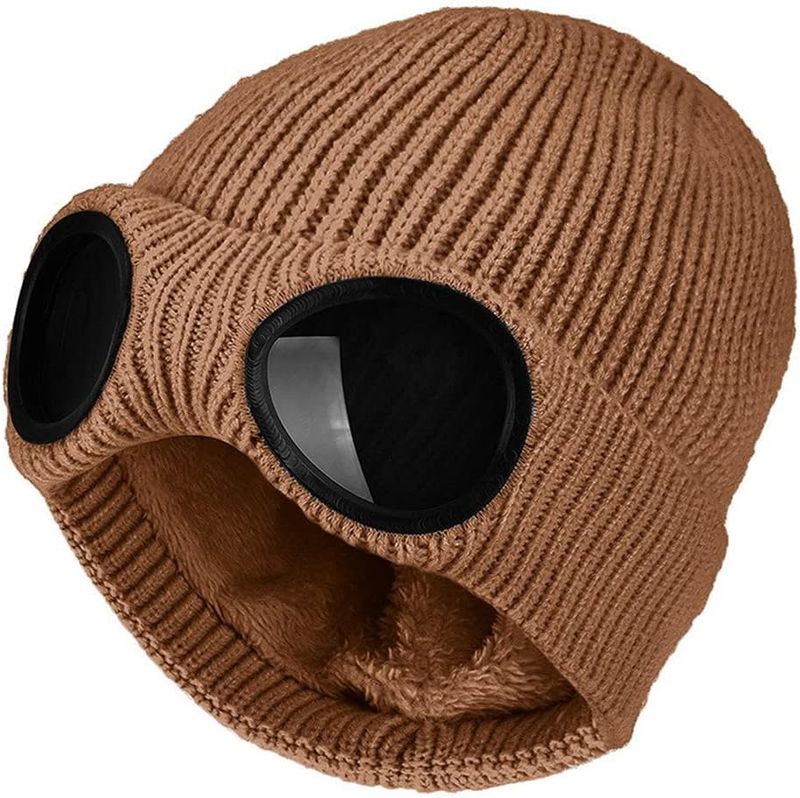 Knitted Goggles Beanie - Fleece Lined Winter Hat for Men Women | Knitted Fleece-
