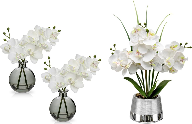 White Orchids Artificial Flowers Faux Orchid Arrangement Real Touch Phalaenopsis Orchid Flowers Orchid Centerpiece for Dining Room Table