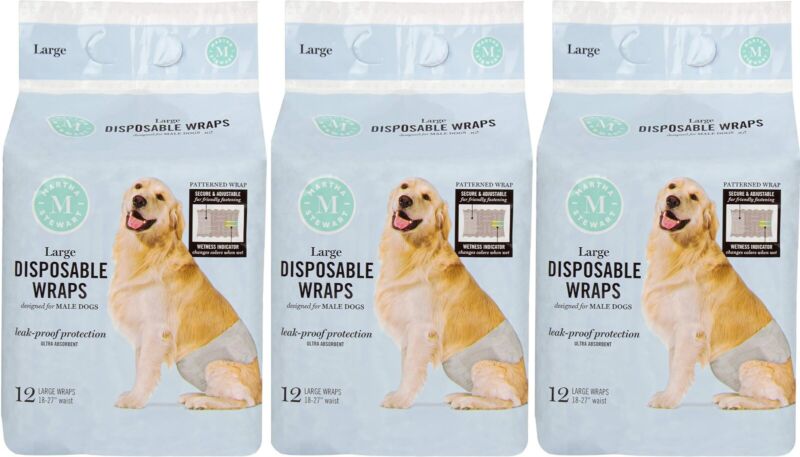 36 Martha Stewart Dogs Diapers Disposable Male Wraps Nappies Xs,S,M,L  3pk X 12