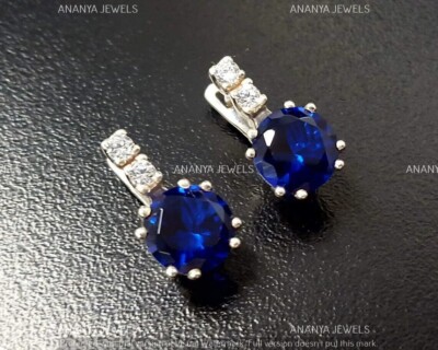 2.00 CT Round Lab-Created Sapphire Women's Stud Earring's 14K White Gold Plated