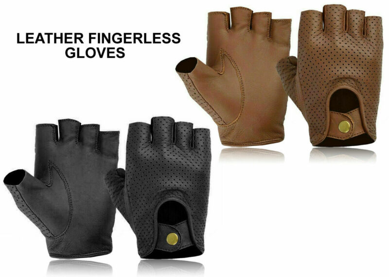Driving Leather Fingerless Gloves Biker Cycling Wheelchair Gym Padded Gloves New