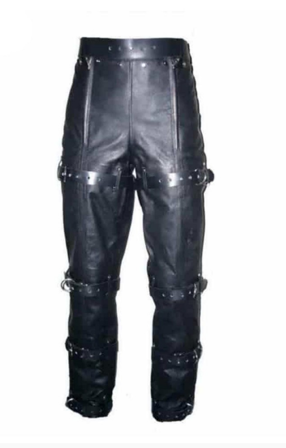 Pre-owned Plush Black Cow Leather Locking Bondage Chastity Jeans With Rear Zip Cj