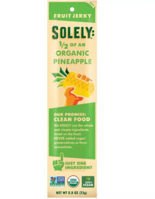 (5-Bars) Solely 0.8 oz. PINEAPPLE Organic Fruit Jerky 100% Vegan ** BB 2/2025 **
