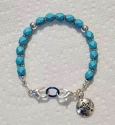 Czech Glass Beads Saturated Teal Medical Alert ID Replacement Bracelet 6.5''