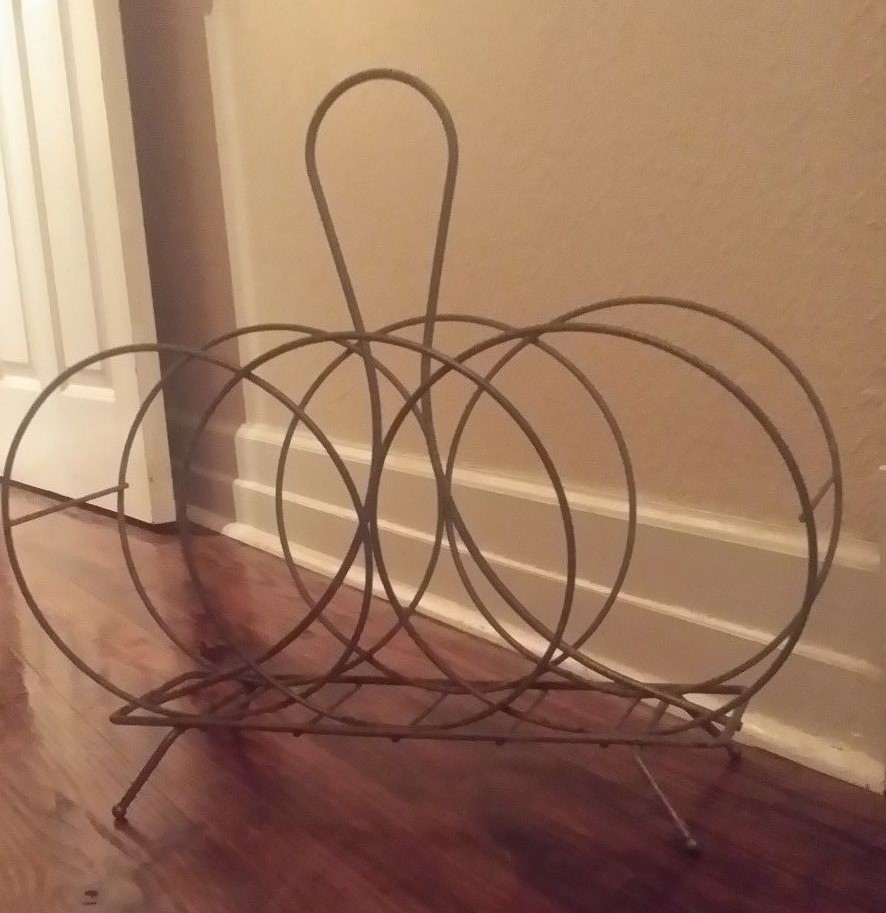Vintage Mid Century Modern Magazine Rack Iron Wire Holder LP RECORD HOLDER