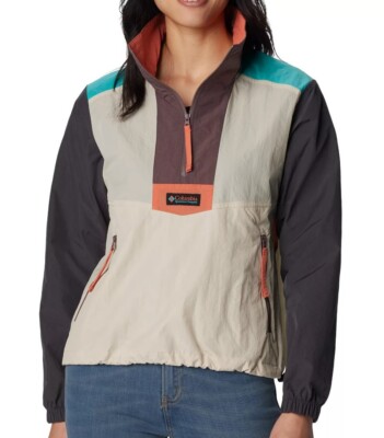 NEW Columbia Riptide Retro Anorak 1/4 Zip Dark Stone Jacket XL3624-278 Womens S