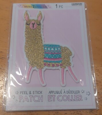 Mine 2 Design Gold Llama Embroidered Peel & Stick Patch Pink Accents 2'' x 3'' E-Z