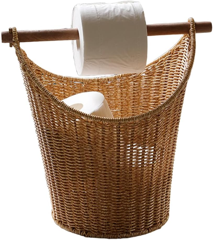 Imitation Rattan Basket with Handle, Paper Towel Storage Bin,Flexible Plastic Ha