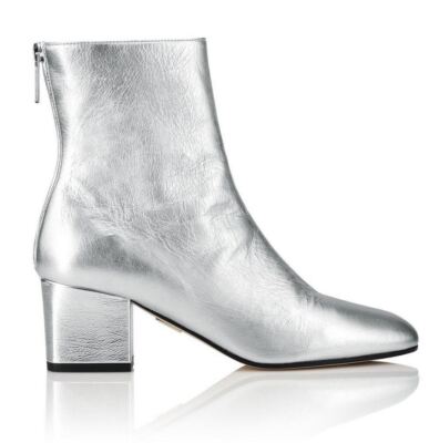 Pre-owned Tamara Mellon Silver Metallic Nappa Flash Ankle Boots 55mm Heels $595