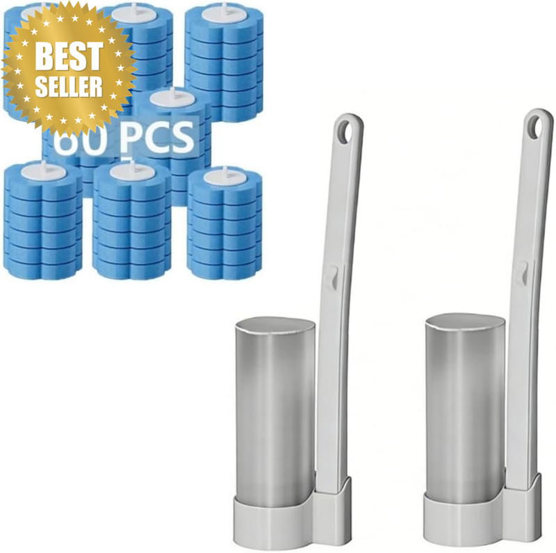 2 Pack Disposable Toilet Brush with Transparent Holder Set, Extended Handle & 60