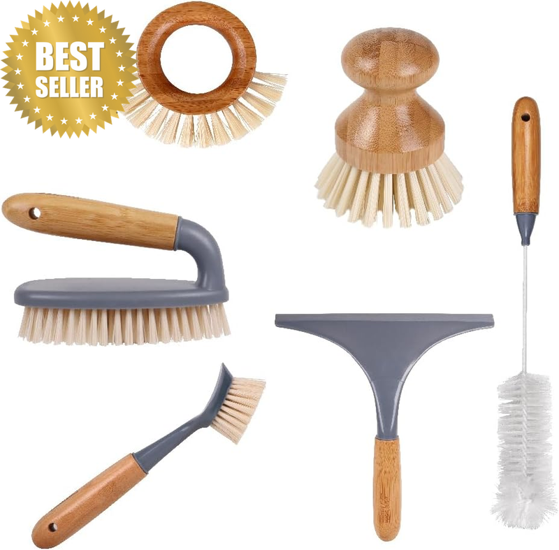 Sustainable Cleaning Brush Set of 6| Dish Brush, Pot Brush, Bathroom Brush, Wind