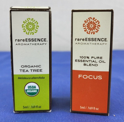 rare ESSENCE AROMATHERAPY PURE ESSENTIAL OIL ORGANIC TEA TREE & Focus 5 ml. NEW