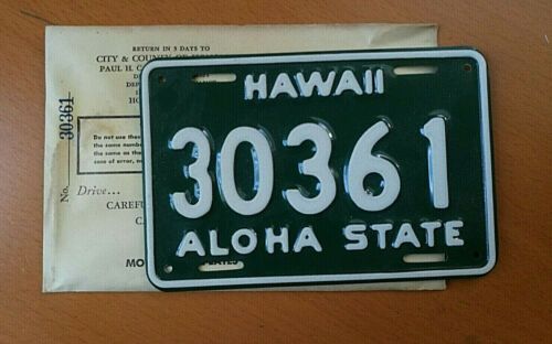REAL HAWAII STATE MOTORCYCLE LICENSE PLATE NUMBER TAG ALOHA ISLAND HONOLULU HI