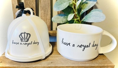 New Rae Dunn Crown  Have a Royal Day  Butter Dome & Cappuccino Mug Bundle