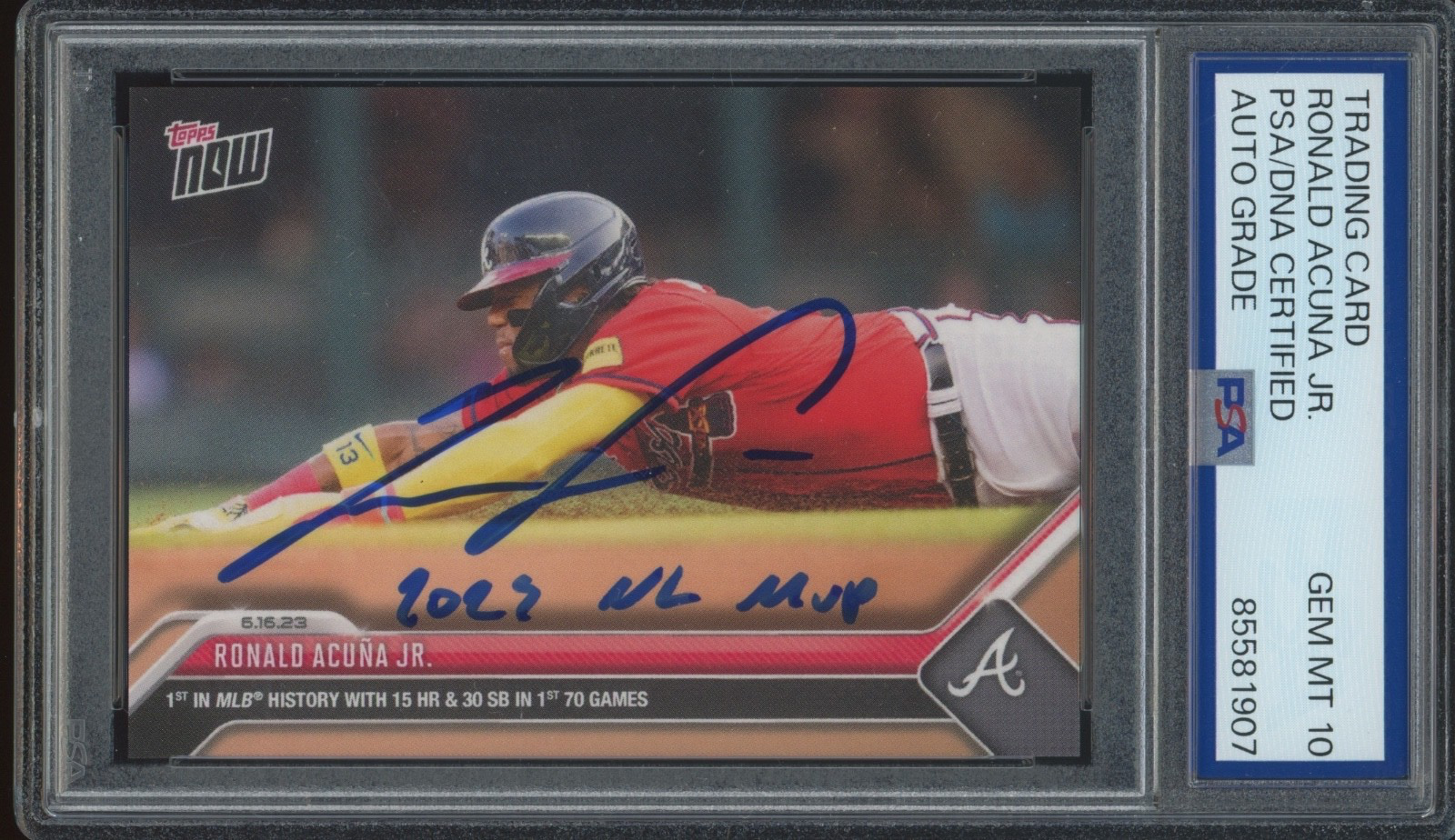 2023 Topps Now Insc 2023 NL MVP #451 Ronald Acuna Jr Gem Mint PSA DNA 10 Auto