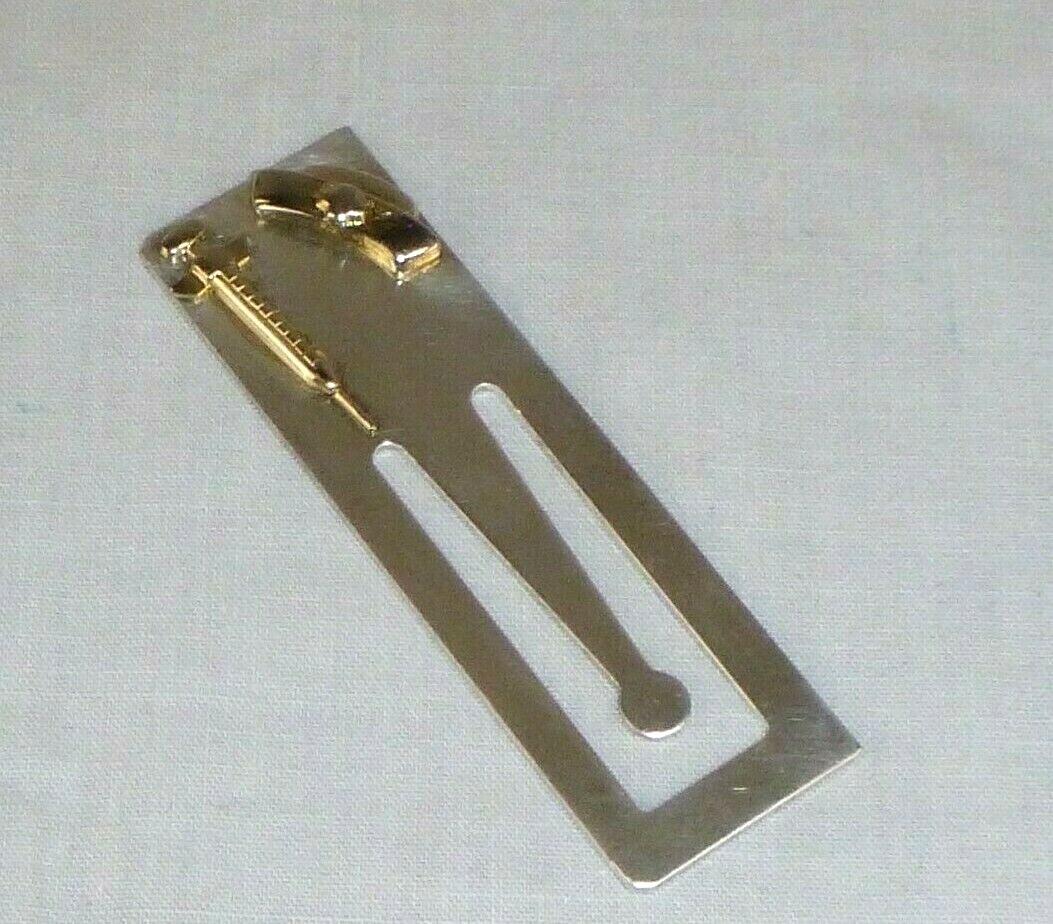 Vtg Silvertone Bookmark Nurse Motif W/ Gold Tone Nurses Hat & Hypodermic Needle