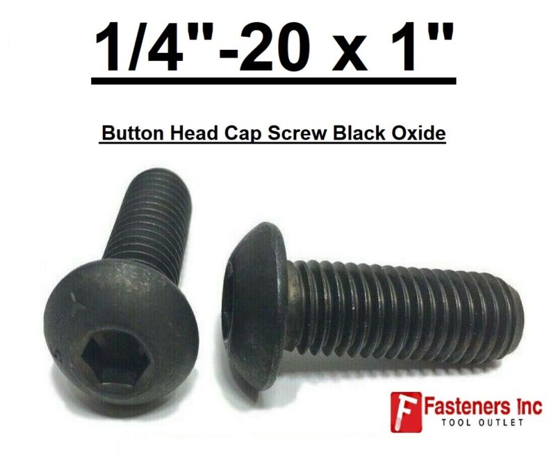 1/4-20 X 1" Button Socket Head Cap Screws Allen Hex Black Oxide Alloy Steel