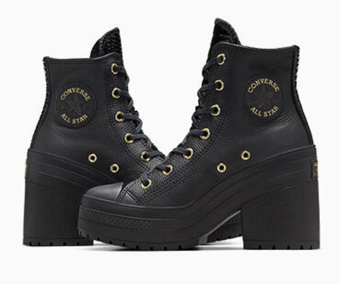 Pre-owned Converse Women's Chuck 70 De Luxe Heel Premium Black Leather Ortholite Insole