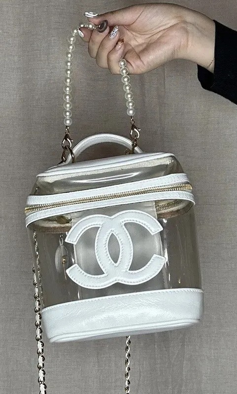 Chanel White Vinyl CC Vanity Case Top Handle Shoulder Bag