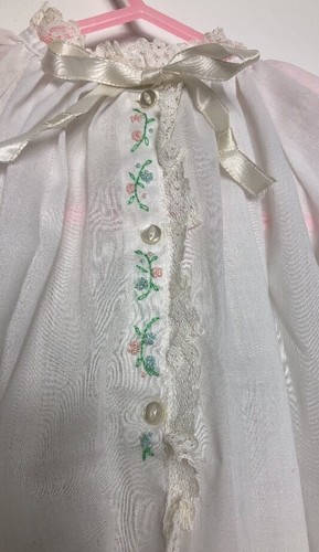 Infant Girl's Bishop Gown Long Dress White Lace Rose Embroidery Soft Pleats EUC