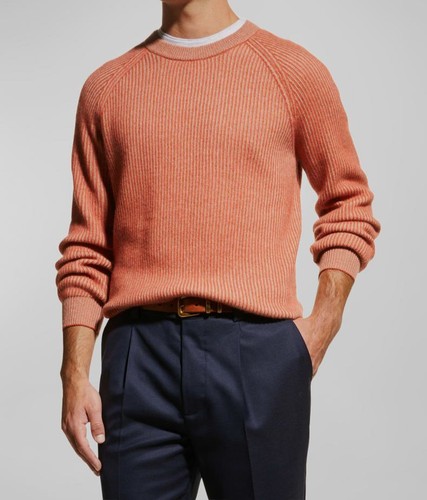 Pre-owned Il Borgo $1295  Men's Orange Cashmere Silk Rib Knit Pullover Sweater Size M