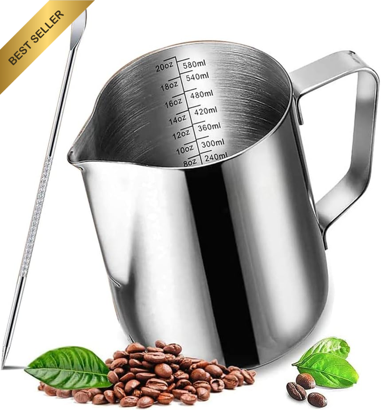 20 Oz Milk Frothing Pitcher, 304 Stainless Steel 600Ml Milk Can Coffee Frothing