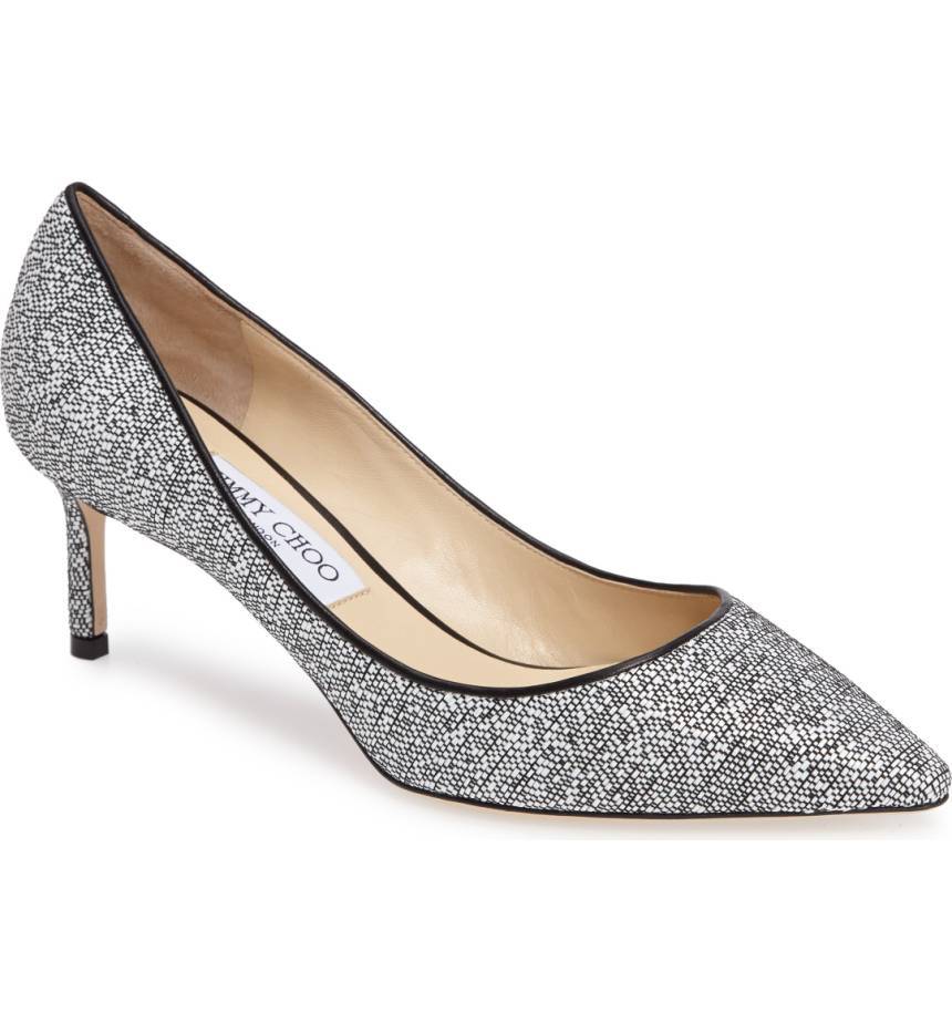 Pre-owned Jimmy Choo Romy Pointy Toe Pump Heel Shoes Chalk Graphic Woven Raffia 36.5 - 6 In White