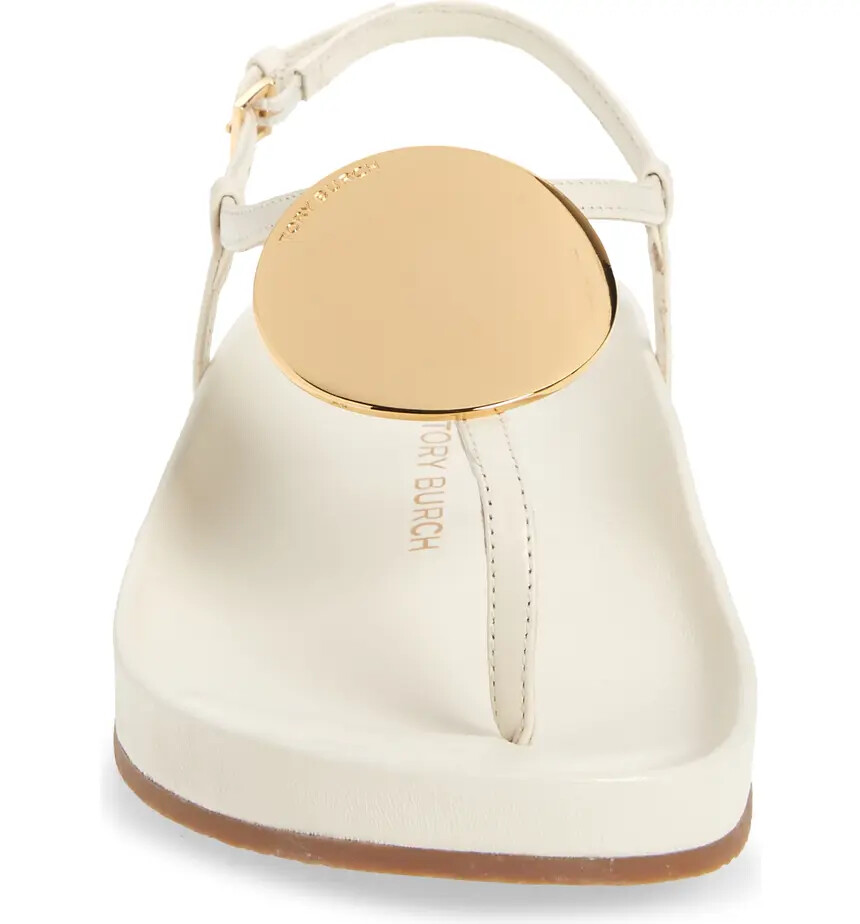 Pre-owned Tory Burch Patos Disk Thong Cloud Leather Sandal Ivory Us 9 Authentic In White