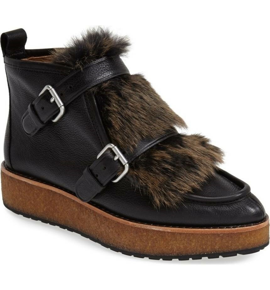 Coach Womens Sampson Genuine Rabbit Fur Size 6.5 B Platform Booties NEW 228973