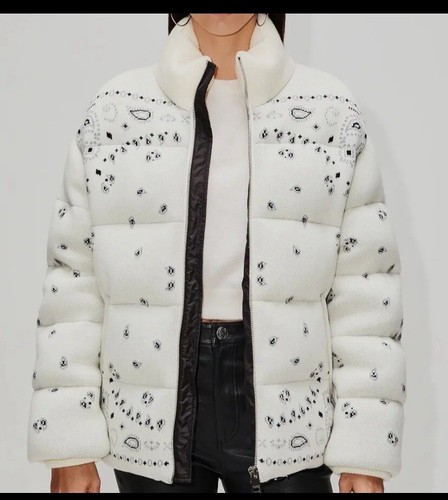 Pre-owned Alanui $3795  Women's White Bandana Jacquard Puffer Jacket Coat Size Xs