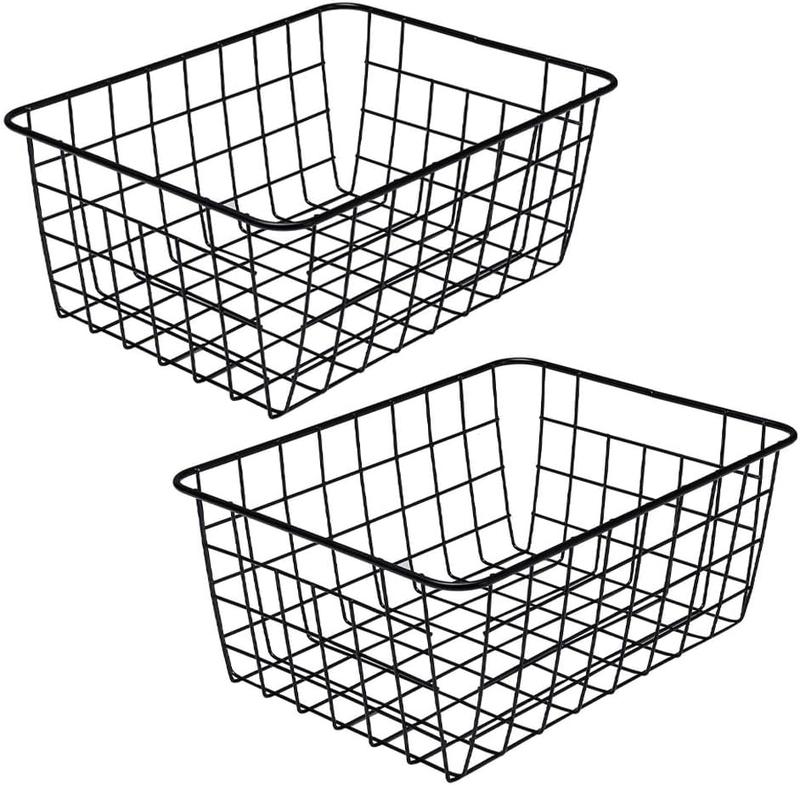 Wire Basket for Kitchen Freezer Pantry Shelf Organizer Black 2 Pack