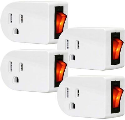 Grounded Outlet Wall Tap Adapter with Red Indicator On/Off Switch(4 Pack)