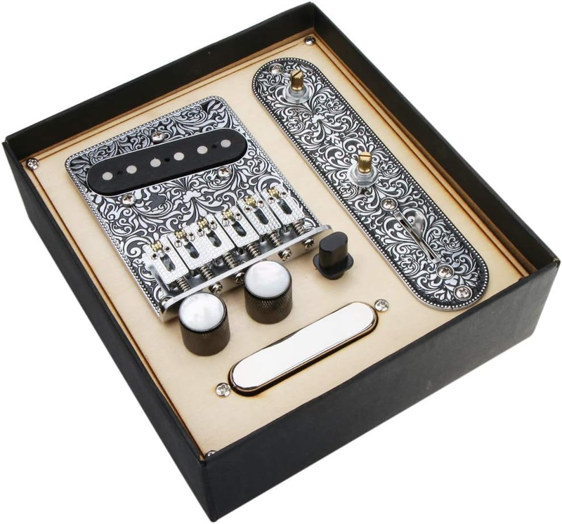 6 Strings Saddle Bridge Plate, 3 Way Switch Control Plate, Neck Pickup Set for Fender Telecaster Electric Guitars Replacement Parts (Black)