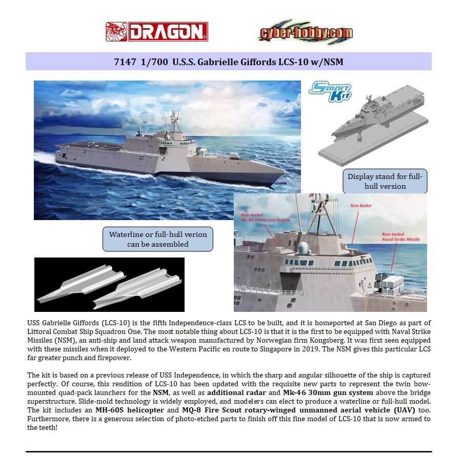 Gabrielle Giffords LCS-10 w//NSM ship model new Dragon 7147 1//700 scale U.S.S