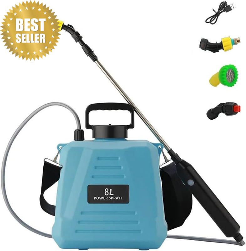 Electric Garden Sprayer, 8L Upgrade Powered Sprayer with 3 Mist Nozzles & 34.6 I