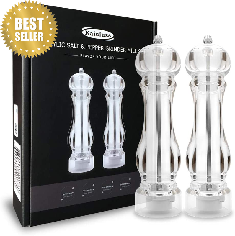 Salt and Pepper Grinder Mill Set Refillable Large,The Best Transparent Acrylic G