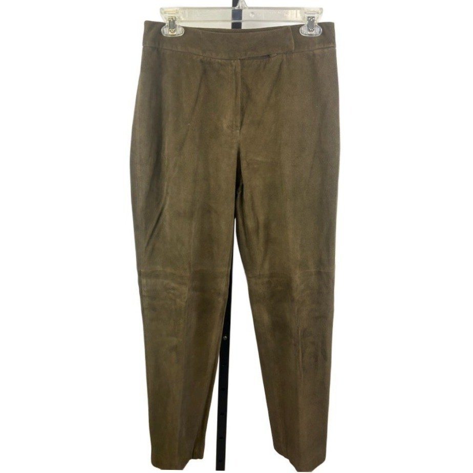 Liz Claiborne Suede Leather Pants Women's Size 10P Petite Olive Green Vintage