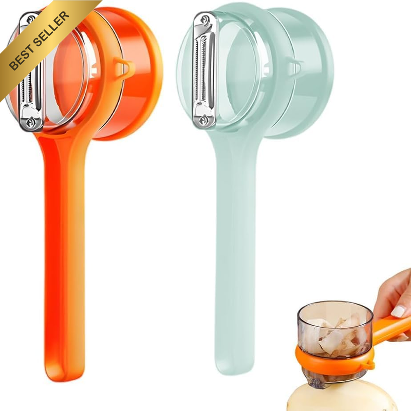 Fruit Vegetable Peeler Orange Blue, with Storage Catcher Bucket | Double-Sided S