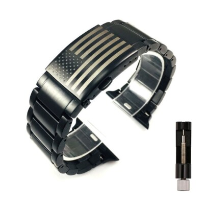 American USA Flag Apple Watch Band 42mm 44mm 45mm High Quality Steel Black Metal