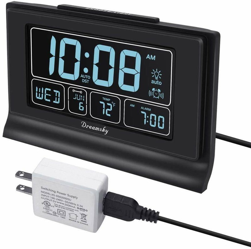 Dreamsky Auto Set Digital Alarm Clock With Usb Charging Port, 6.6 Inch Large Scr