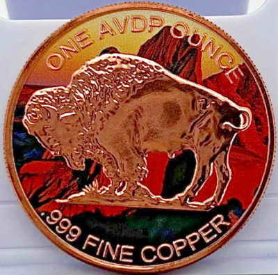 1 oz ADVP  .999 Color Copper Buffalo Indian Head Rounds Colorized