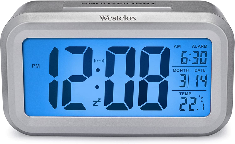 Westclox Travel Alarm Clock with Large Digital Display and Blue Backlight on Dem
