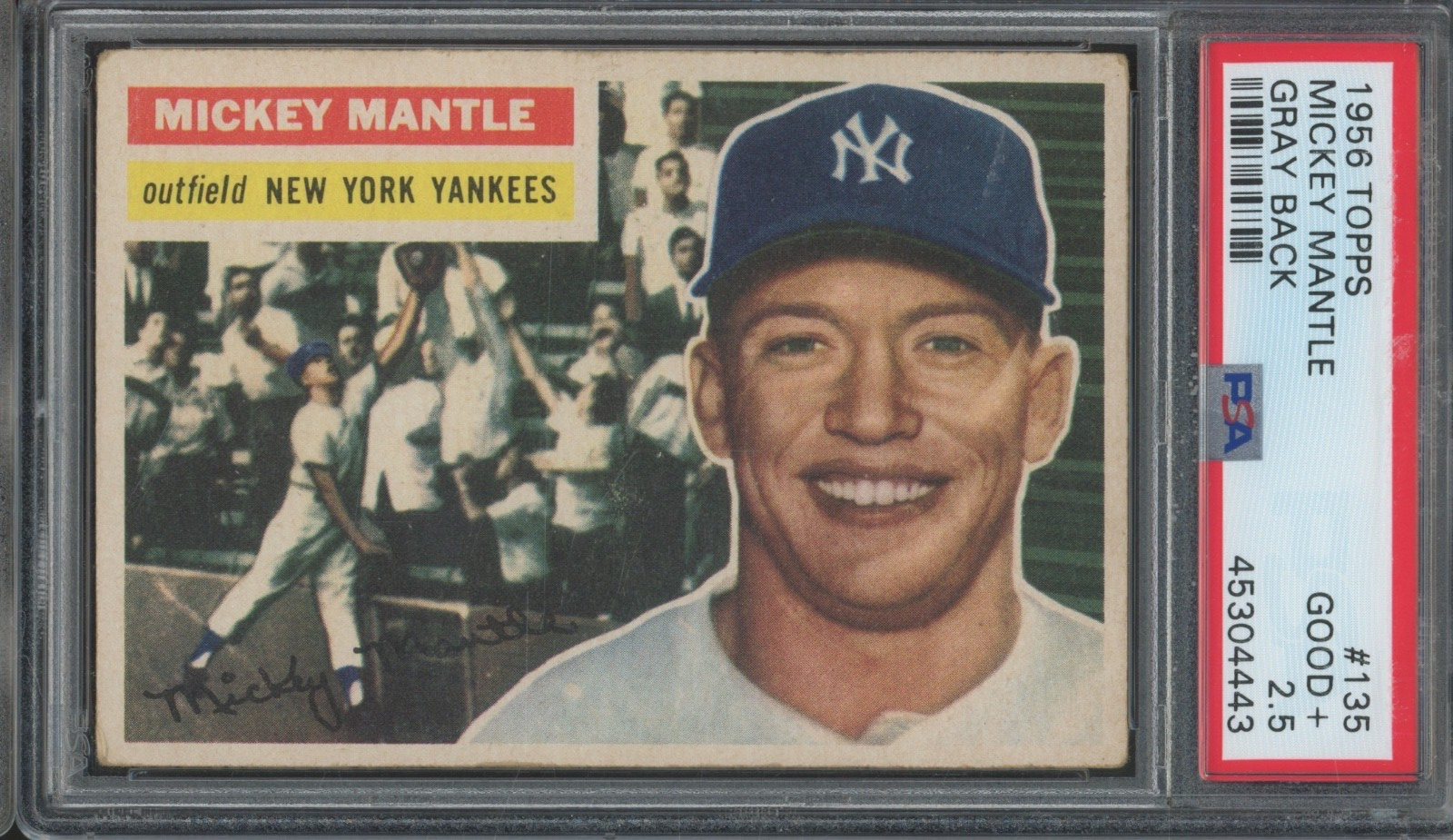 1956 Topps Baseball Gray Back #135 Mickey Mantle GD+ PSA 2.5