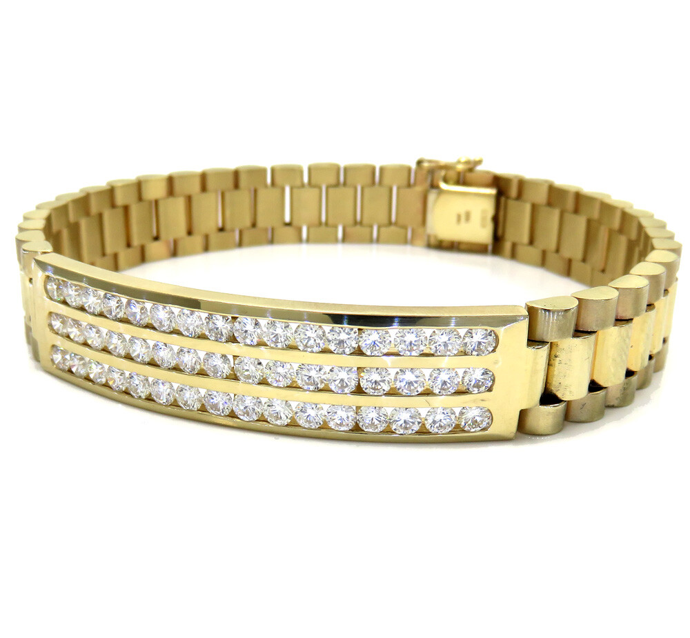 Pre-owned Online0369 1.65ct Cubic Zirconia Mens Presidential Bracelet Silver Yellow Gold Plated In White