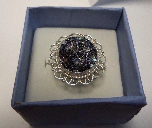 Vintage Blue/Silver unknown material Stone Sterling Silver Ring Size 7