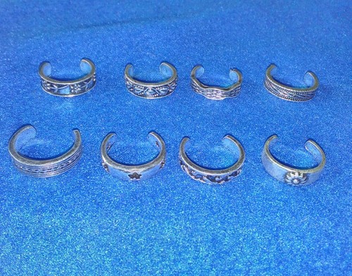 New 8Pcs Elegant Women 925 Sterling Silver Toe Ring Adjustable Jewelry Valentine
